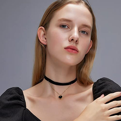 Black Choker Necklaces for Women 90s Red Black Velvet Choker Necklace Thick Thin Chocker Tube Heart Circle Choker Necklace Lace Tatto Collar Necklace Goth Choker Jewelry - style: D1-heart