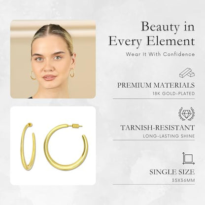 18K Gold Plated Sterling Silver Earrings for Women – Pure & Polished, Twist, Square, Hinged Tube, Abstract & Heart Shape Hoops – Lightweight, Hypoallergenic, Non-Tarnish Jewelry (Sizes: 3x35mm-46x30mm) - color: Gold, size: Polish Hoop (3x35mm)