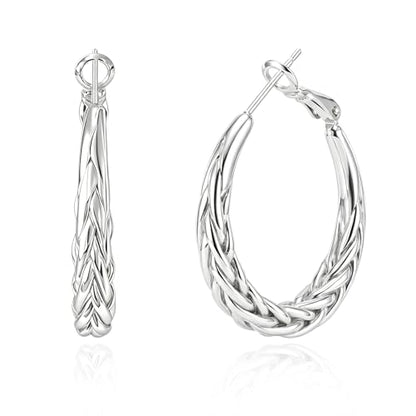 Hoop Earrings for Women, 14K Gold Sterling Silver Chunky Twisted Hoops Earring Hypoallergenic Ear Jewelry - color: 30mm-Silver