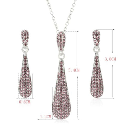 YINLI Full Crystal Rhinestone Gem Tear Drop Pendant Necklace Earrings Jewelry Sets - style: Style13