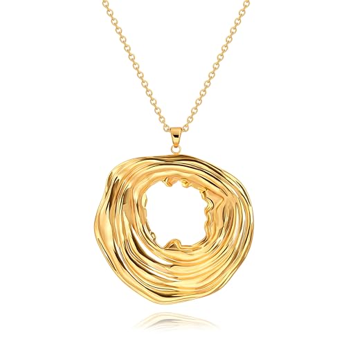 PEARLADA 18k Gold Plated Chain Long Necklace, Boho Sweater Necklace for Women, Geometric Pendant Y Necklace - color: Swirl