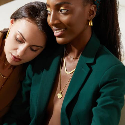 FRUMOS Dainty Layered Choker Necklace 18k gold Plated Y Pendant Commemorative coin Necklace Multilayer Bar Disc Necklace Adjustable Layering Choker Necklaces fashion jewelry for Women Girls - color: Rome Coin Necklace