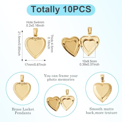 Craftdady 18K Gold Plated Brass Photo Locket Frame Pendants Charms for Necklaces Personalized Jewelry Crafts Making - size: 21.5x17mm Heart