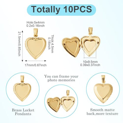 Craftdady 18K Gold Plated Brass Photo Locket Frame Pendants Charms for Necklaces Personalized Jewelry Crafts Making - size: 21.5x17mm Heart