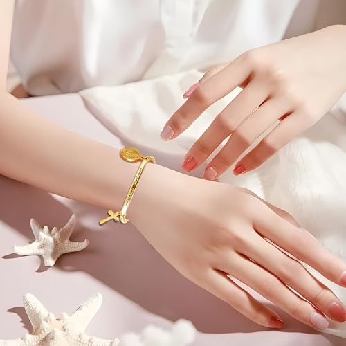 DS Inspirational Bracelet for Women Christian Engraved Bibler Verse Cross Butterfly Daisies Charm Bracelet, Exquisite Stainless Steel Jewelry Daughter Best Friend Bestie - style: Do not fear for,I am with you-Gold