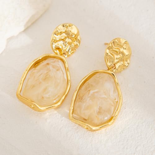 Irregular Crystal Dangle Earrings for Women Gold Textured Gemstone Earrings Geometric Acrylic Stud Earring Jewelry Gift - color: White