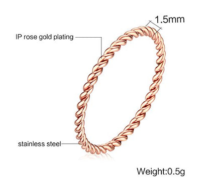 Women's Stainless Steel 1.1mm Rope Thin Wedding Ring Silver Rose Gold Plated Size 4 to 9 - color: 1.1mm, Rose-gold