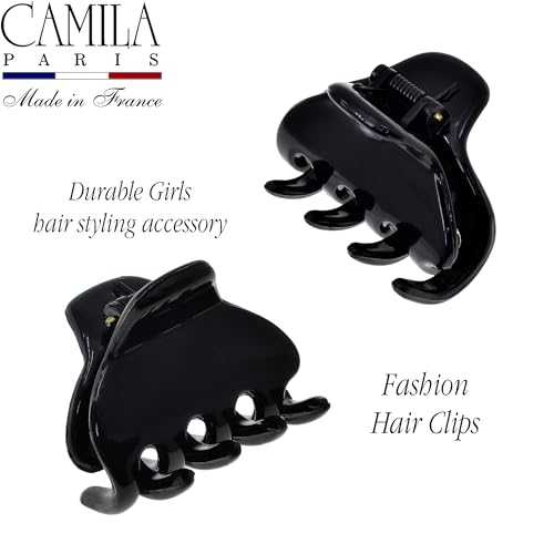Camila Paris CP3642 French Hair Clip for Women, Small 1 inch Set of 2 Girls Hair Claw Clips Jaw Fashion Durable and Styling Hair Accessories for Women, Strong Hold No Slip Grip, Made in France - color: Black 1" 2PK