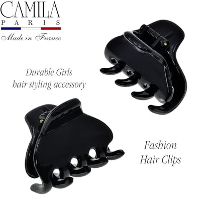 Camila Paris CP3642 French Hair Clip for Women, Small 1 inch Set of 2 Girls Hair Claw Clips Jaw Fashion Durable and Styling Hair Accessories for Women, Strong Hold No Slip Grip, Made in France - color: Black 1" 2PK