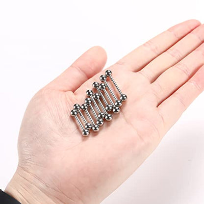 GAGABODY 5 Pairs Nipple & Tongue Rings - 14G Surgical Steel Screw Barbell - Straight, 12mm-20mm - color: Silver