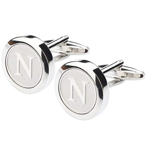 Mens Classic Stainless Steel Initial Cufflinks 26 Alphabet Initial Letter Cufflinks Business Wedding Shirts A-Z - style: N