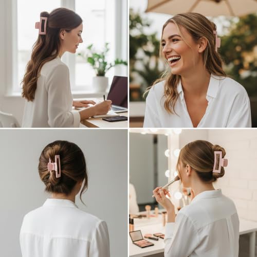8pcs Hair Clips and Scrunchies Set for Women – 4 Non-Slip Matte Claw Clips, 4 Big Satin Scrunchies, Hair Accessories for Thick Thin Hair, Birthday/Party/Daily Use, Pink - color: Light Pink