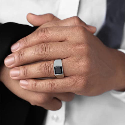Bestyle Stainless Steel Men Signet Ring-Black/Blue Gemstone Band Ring-Classic Simple Thick Men Ring Size 7-14 - color: 02. 8MM Black Zircon - Steel