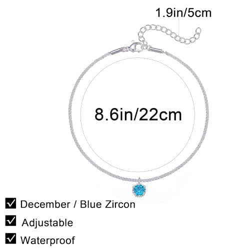 Wellike Silver Ankle Bracelets For Women Waterproof Birthstone Anklets Adjustable Sparkly Chain Silver Plated Stainless Steel Anklet Non Tarnish Jewelry - color: KKWJL185-12