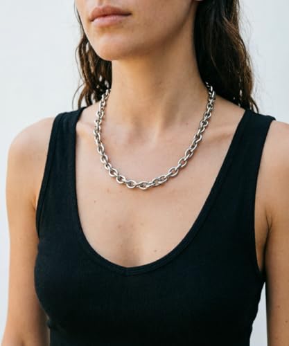WangGao Stainless Steel Cable Chain Link Chunky Necklaces,Silver Color | thick,gifts