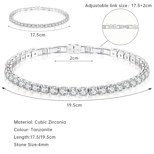 HEEYA Birthstone Silver/Gold Plated Tennis Bracelets, Adjustable 4mm CZ Tennis Bracelets for Women, Fashion Jewelry Wedding Gift Size 6.8 inch+1 inch Extender - color: 04 April Diamond