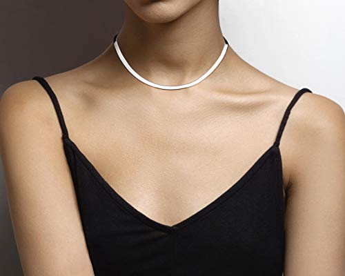 Miabella Italian Solid 925 Sterling Silver, 18Kt Gold Plated 4.5mm Flexible Flat Herringbone Chain Necklace Women, Made in Italy - size: Length 16 Inches, style: sterling silver