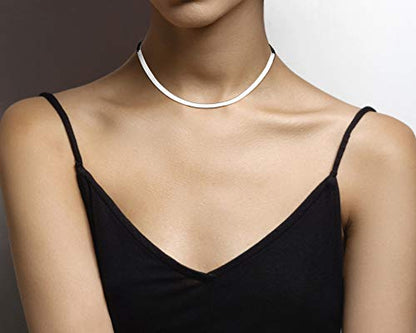 Miabella Italian Solid 925 Sterling Silver, 18Kt Gold Plated 4.5mm Flexible Flat Herringbone Chain Necklace Women, Made in Italy - size: Length 16 Inches, style: sterling silver