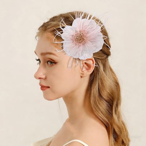 4" Crystal Feather Flower Brooch Pin for Women Girls Dainty Bright Satin Rhinestone Floral Brooches Lapel Hair Pins Elegant Wedding Cocktail Prom Party Hat Bag Suit Clothing Dress Accessories Jewelry Gift - color: Pink