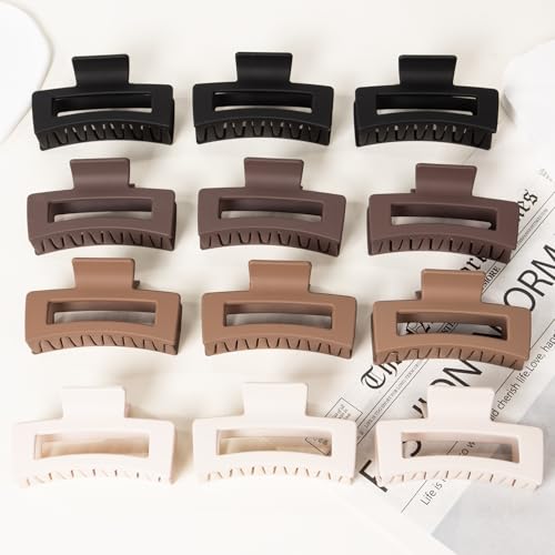 12 Pack Hair Clips for Women, Medium Claw Clips for Thin Thick Hair, Strong Hold Matte Finish – Brown - color: Brown