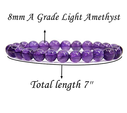 Angelstones Gemstones 8mm Round Beads Healing Crystal Bracelet for women | Natural Gemstone, Handmade Gifts for Women, Healing Crystal Round Beaded Stretch Bracelets, Unisex Jewelry for Women and Men - color: Dream Light Amethyst