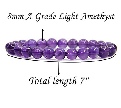 Angelstones Gemstones 8mm Round Beads Healing Crystal Bracelet for women | Natural Gemstone, Handmade Gifts for Women, Healing Crystal Round Beaded Stretch Bracelets, Unisex Jewelry for Women and Men - color: Dream Light Amethyst