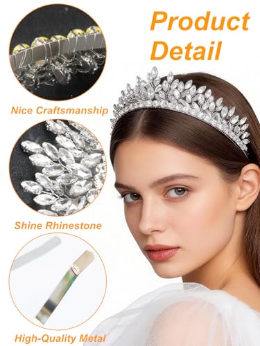 Bridal Rhinestone Headband Wedding Hair Accessories for Women, Pearl Crystal Headband Wedding Costume Headpieces for Brides Princess Quinceanera Christmas Party Prom Birthday(Silver) - color: Silver