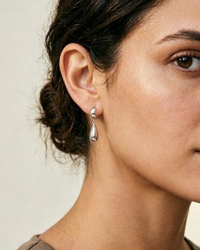 14K Gold Plated Chunky Huggie Hoop Earrings, Plump Teardrop Dangle Drop Earrings Elegant Statement Jewelry for Women - color: teardrop-long/silver