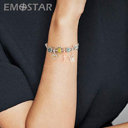 EMOSTAR Letter Charms Initial A-Z Alphabet Beads, Rose Gold 925 Sterling Silver Dangle CZ Birthstone Pendant, Gifts for European Charm Bracelet/Mothers Day/Birthday - color: Letter F