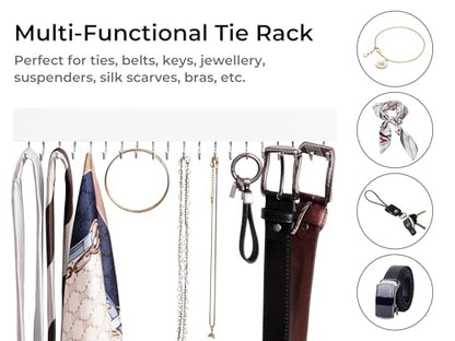StorageWorks Tie Rack with 20 Hooks, 2 Set Wall Mounted Wood Hanger, White | Sturdy White Tie Rack Hanger with 180° Swivel Hooks, Wall-Mounted Space Saver for Ties, Belts, Scarves in Closet - color: White (With 20 Hooks)