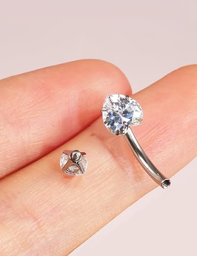 limerencia 14G G23 Titanium Belly Button Ring with Small Teardrop Cubic Zirconia 10mm Internally Threaded Navel Piercing Jewelry - color: Small Heart