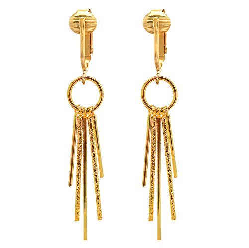 Gold Tone Non Pierced Clip On Dangling Earrings - style: Gold Modern Drops