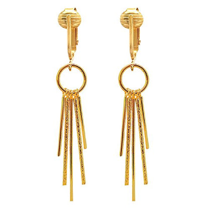 Gold Tone Non Pierced Clip On Dangling Earrings - style: Gold Modern Drops