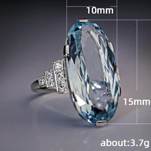 White Gold Plated Blue Cubic Zirconia Engagement Rings Wedding Bridal Band Promise Rings Evening Parties Anniversary Valentine's Day Gifts Eternity Bands for Women - size: 8