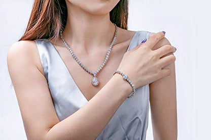 Jewelry Set for Women, Necklace Dangle Earrings Bracelet Set with White AAA Cubic Zirconia, Allergy Free Wedding Party Jewelry for Bridal Bridesmaid - color: Necklace + Earrings-Bracelet-flower