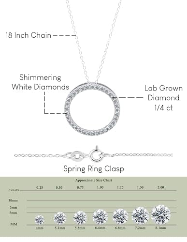or Lab Grown White Diamond Circle Pendant | 1/4 Ctw | Round Cubic Zirconia | 18 inch Silver Chain | Women | 925 Sterling Silver - style: Lab Grown Diamond