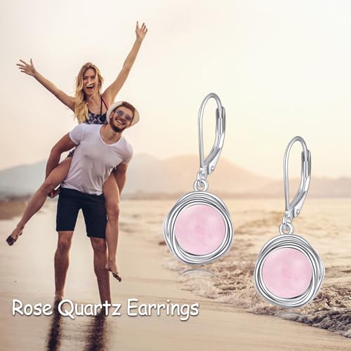 FreshWater Pearl Dangle Earrings 925 Sterling Silver Lapis lazuli Turquoise Larimar Opal Black Pearl Leverback Earrings for Women Birthday Hypoallergenic - style: Rose quartz earrings