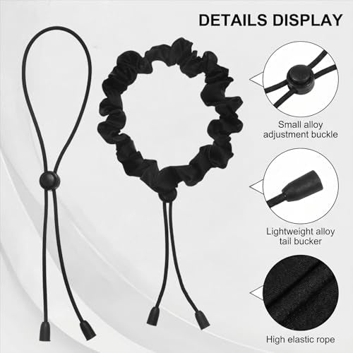Thinp 4 Pcs Adjustable Hair Ties, Black Afro Puff Hair Tie Adjust Satin Hairs Tie for Thick Curly Natural Hairs Elastic Adjustable Scrunchie for Women Afro Puff Ponytails (Black)
