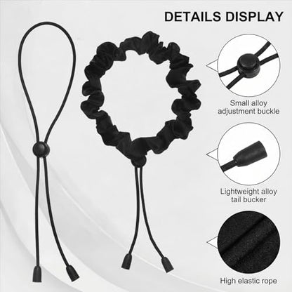 Thinp 4 Pcs Adjustable Hair Ties, Black Afro Puff Hair Tie Adjust Satin Hairs Tie for Thick Curly Natural Hairs Elastic Adjustable Scrunchie for Women Afro Puff Ponytails (Black)