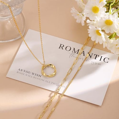 Layered Necklaces for Women 14K Gold Plated Stack Circle Pendant Trendy Long Chain Stackable Handmade Coin Necklace Set Dainty Gold Stacked Jewelry Gifts - color: Gold-8
