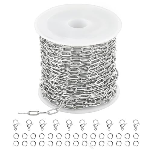 Kyutong 16.4 Feet Stainless Steel Paperclip Chain Links for Jewelry Making | 3MM Paper clip Necklace Chains Bulk for DIY Craft Bracelet Ankle Finding Jewelry Supplies - color: 3mm Paperclip Silver