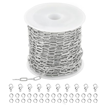 Kyutong 16.4 Feet Stainless Steel Paperclip Chain Links for Jewelry Making | 3MM Paper clip Necklace Chains Bulk for DIY Craft Bracelet Ankle Finding Jewelry Supplies - color: 3mm Paperclip Silver