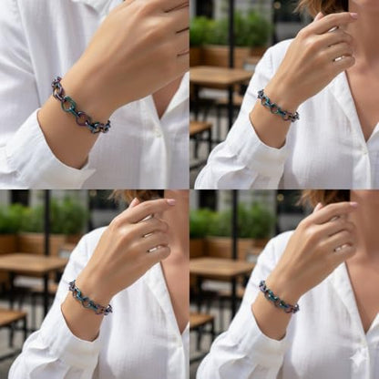 mnmoom Heart Bracelets for Women Stainless Steel with Rose gold, gold plating Heart links bracelets - color: Magic