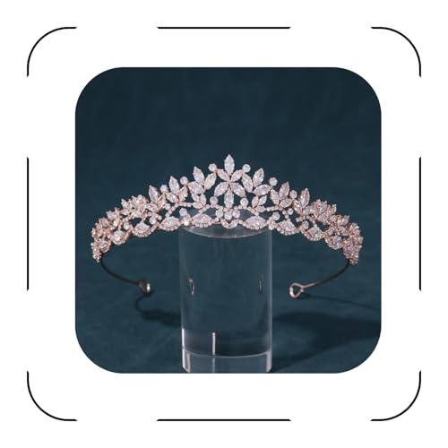 Rose Gold Princess Birthday Crowns for Girls Cubic Zirconia Wedding Tiaras for Women CZ Bridal Hair Accessories for Bride Tiaras Para 15 Años Quinceañeras - color: Rose Gold
