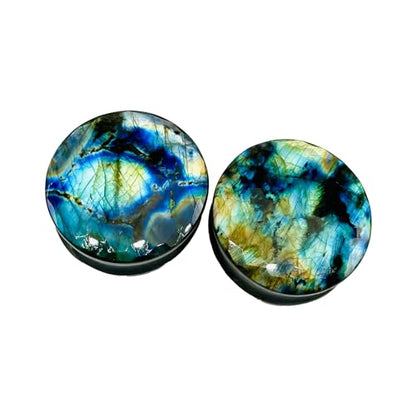 Uni Craft Naga Body Piercing Jewelry Gauges Plugs (1 Pair) for Earrings, 8g (3mm) to 54mm, Multi Flash Labradorite Gemstone, Handmade, Customized Size & Wholesale Available - size: 7/8” (22mm)