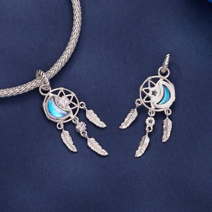 Celestial Bead Charms for Bracelets, Star Moon Dreamcatcher Dangle Charms, Silver Tone Copper, Glass Resin CZ Accents, Charm Beads for Women Jewelry Making, Gift Box Included - color: Moon Star Dreamcatcher Dangle Charm