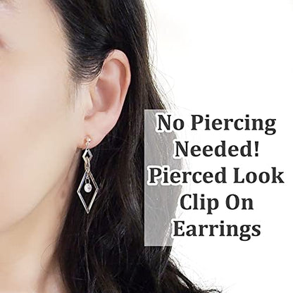 Drop Cubic Zirconia Invisible Clip On Earrings for Women Not Pierced Gold Teardrop Sqaure CZ Crystal Dangle Gold Silver Comfortable Clip On Earrings Bridal Wedding Prom - color: Diamond Silver