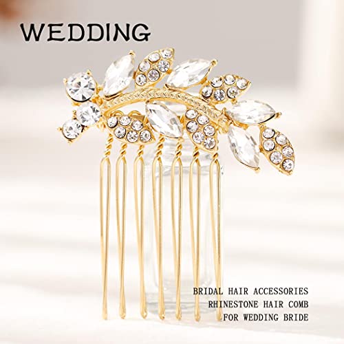 Foyte Crystal Bride Wedding Hair Comb Leaf Bridal Headpieces Rhinestone Hair Pieces Bridesmaid Side Combs Hair Accessories for Women (gold leaf) - color: gold leaf