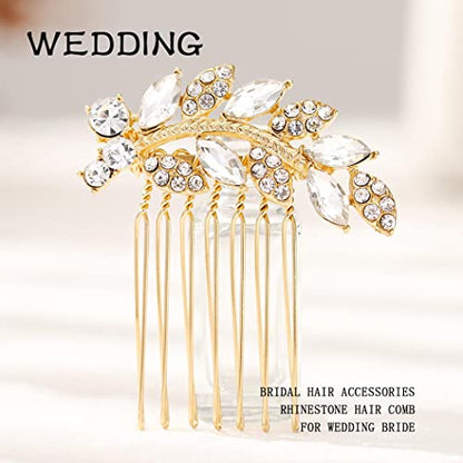 Foyte Crystal Bride Wedding Hair Comb Leaf Bridal Headpieces Rhinestone Hair Pieces Bridesmaid Side Combs Hair Accessories for Women (gold leaf) - color: gold leaf