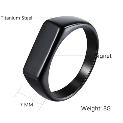 Mens Stainless Steel Plain Signet Rings 4/7/10/14MM Rectangular Pinky Rings | High Polish Classic Blank Thumb Rings, Everyday Comfit Wear, Gift for Men - color: Black07